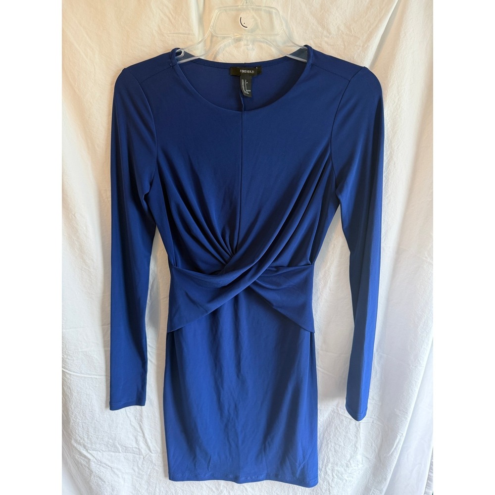 Forever 21 Royal Blue Twist Front Long Sleeve Bodycon Mini Dress Womens Small‎
